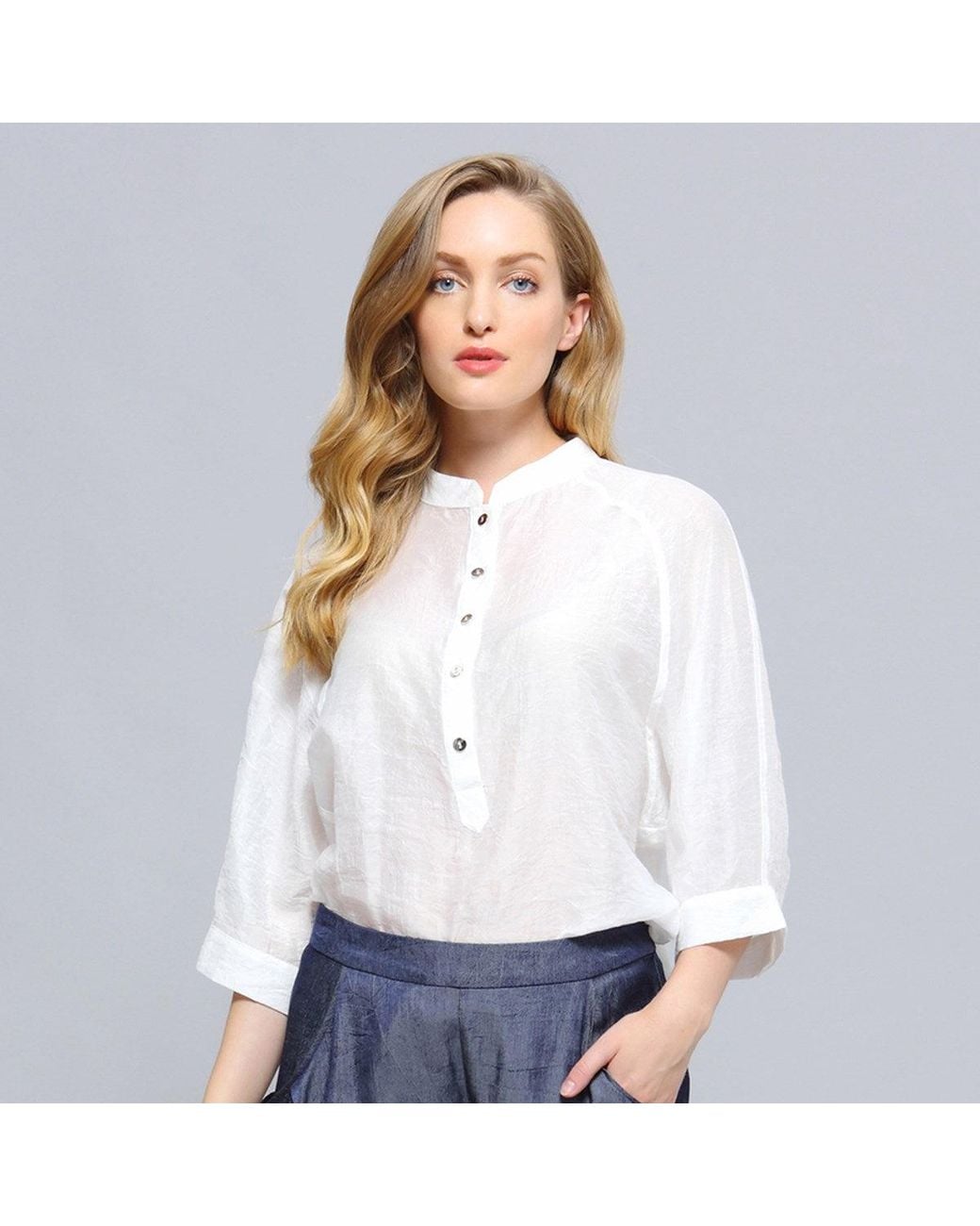 Smart and Joy White Bat Sleeves Light Shirt