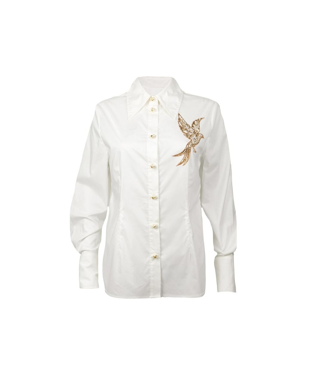 House of Laines London White Laines Couture Tie Shirt With Embellished Bird Of Paradise