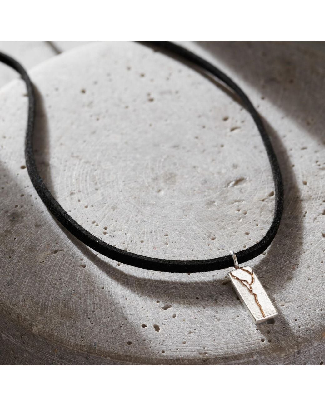 Posh Totty Designs Metallic Leather & Sterling Kintsugi Tag Necklace for men