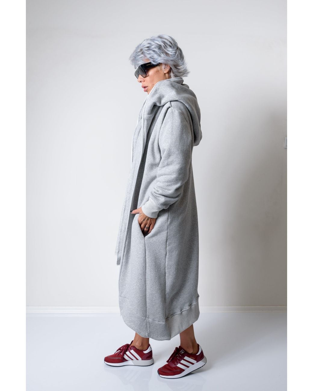 Clothes by Locker Room Gray Long Oversized Asymmetrical Casual Hoodie Sweatshirt