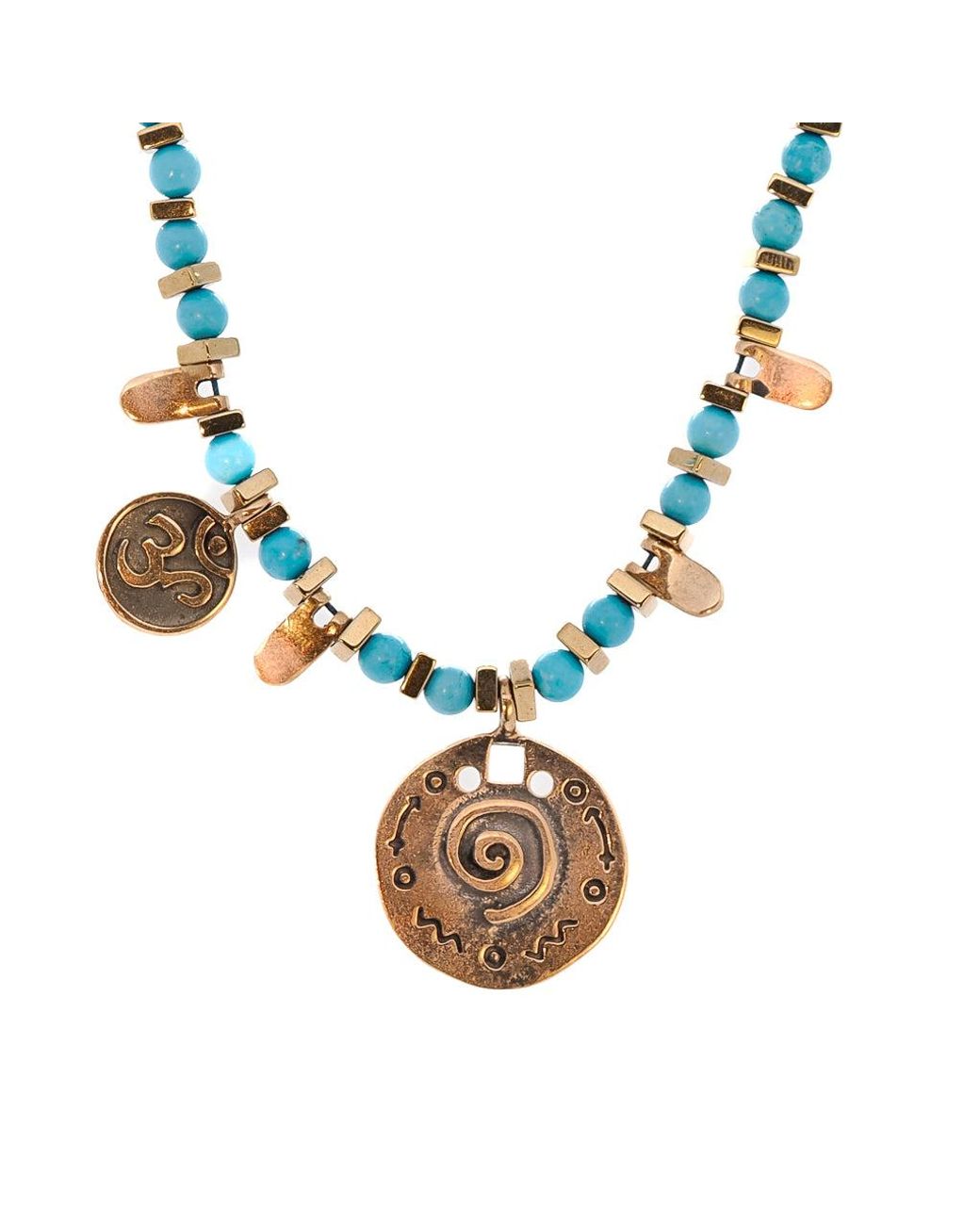 Ebru Jewelry Blue Om & Spiral Charm Beaded Choker Necklace