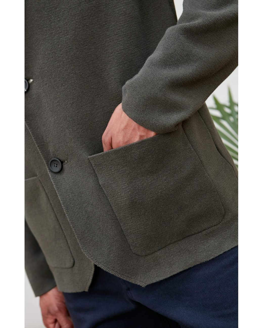 Paul James Knitwear Green Lightweight Organic Cotton Luca Linen Knitted Blazer for men