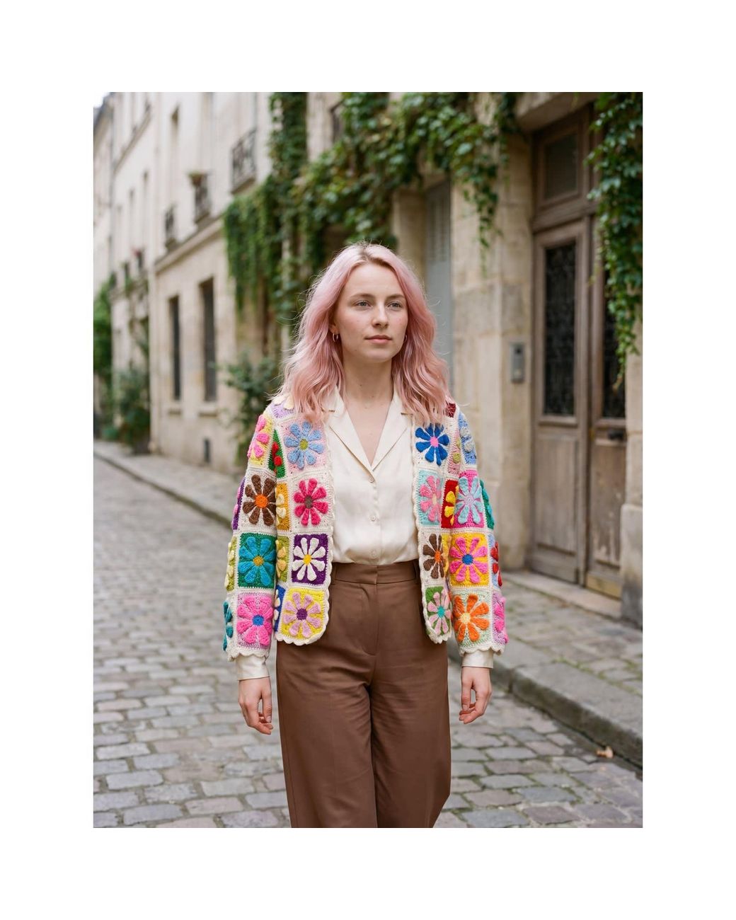 Ana Chic White Flower Square Handmade Crochet Cardigan