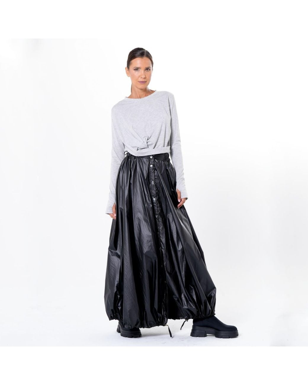 Metamorph Black Voluminous Maxi Skirt With Adjustable Hem