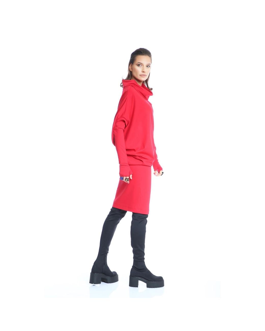 Silvia Serban Red Adjustable Length Dress & Gloves