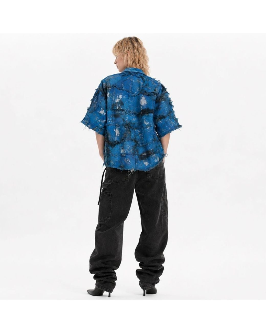 Zasta Studio Blue Wearable Ruins Shredded Denim Colored Half-Sleeve Shirt