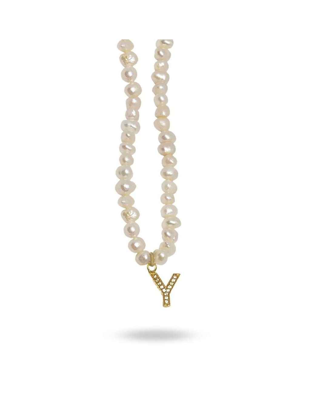LINYA JEWELLERY Metallic Mono Letter Pearl Necklace Y