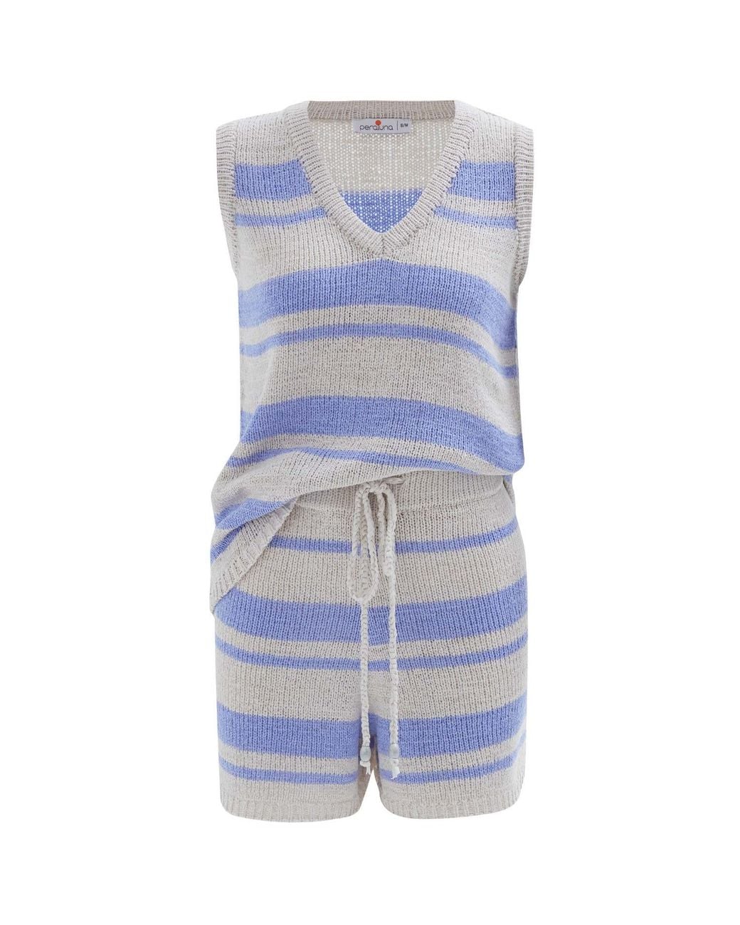 Peraluna Blue Laura Knitted Top & Shorts Matching Set