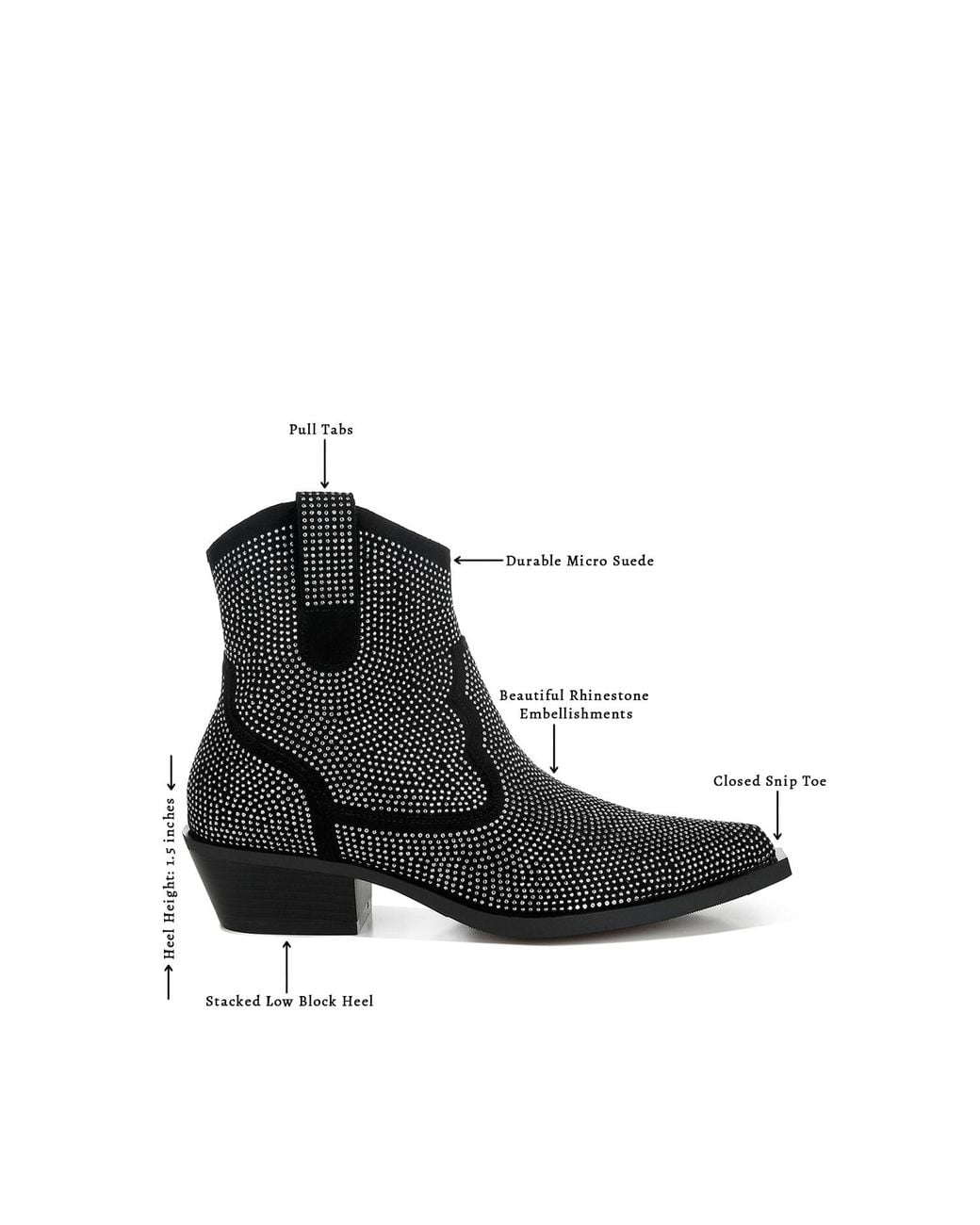 Rag & Co Black Costello Rhinestones Embellished Cowboy Boots
