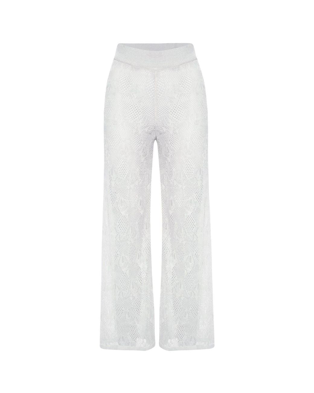 Peraluna White Emma Lace Knit Flared Trouser