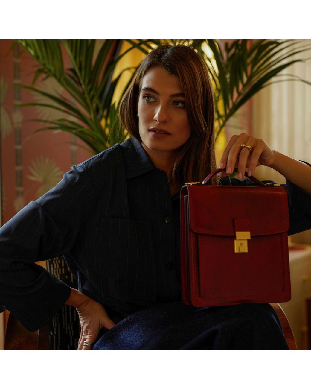 Time Resistance Red Small Leather Briefcase For