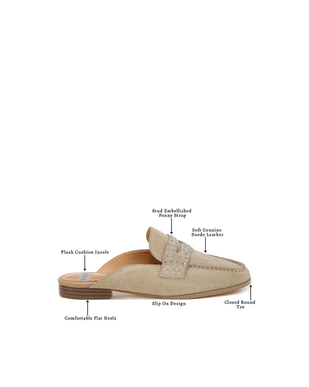 Rag & Co Natural Neutrals Eve Park Stud Embellished Penny Strap Mules
