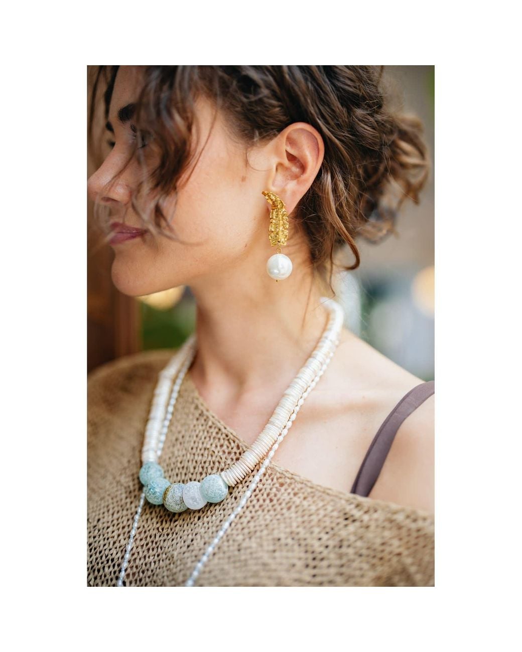 Sunset Magic Studio Metallic Palm Leaf & Mallorca Pearl Earrings