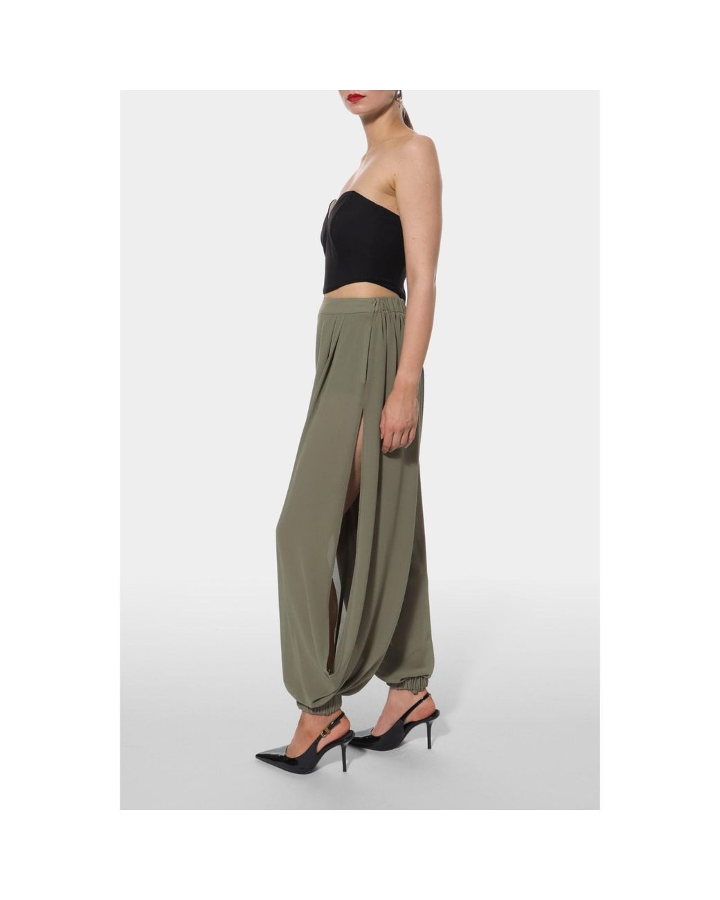 AGGI by HALEWSKI Green Denise Sheer Wide-Leg Trousers With Shorts Set