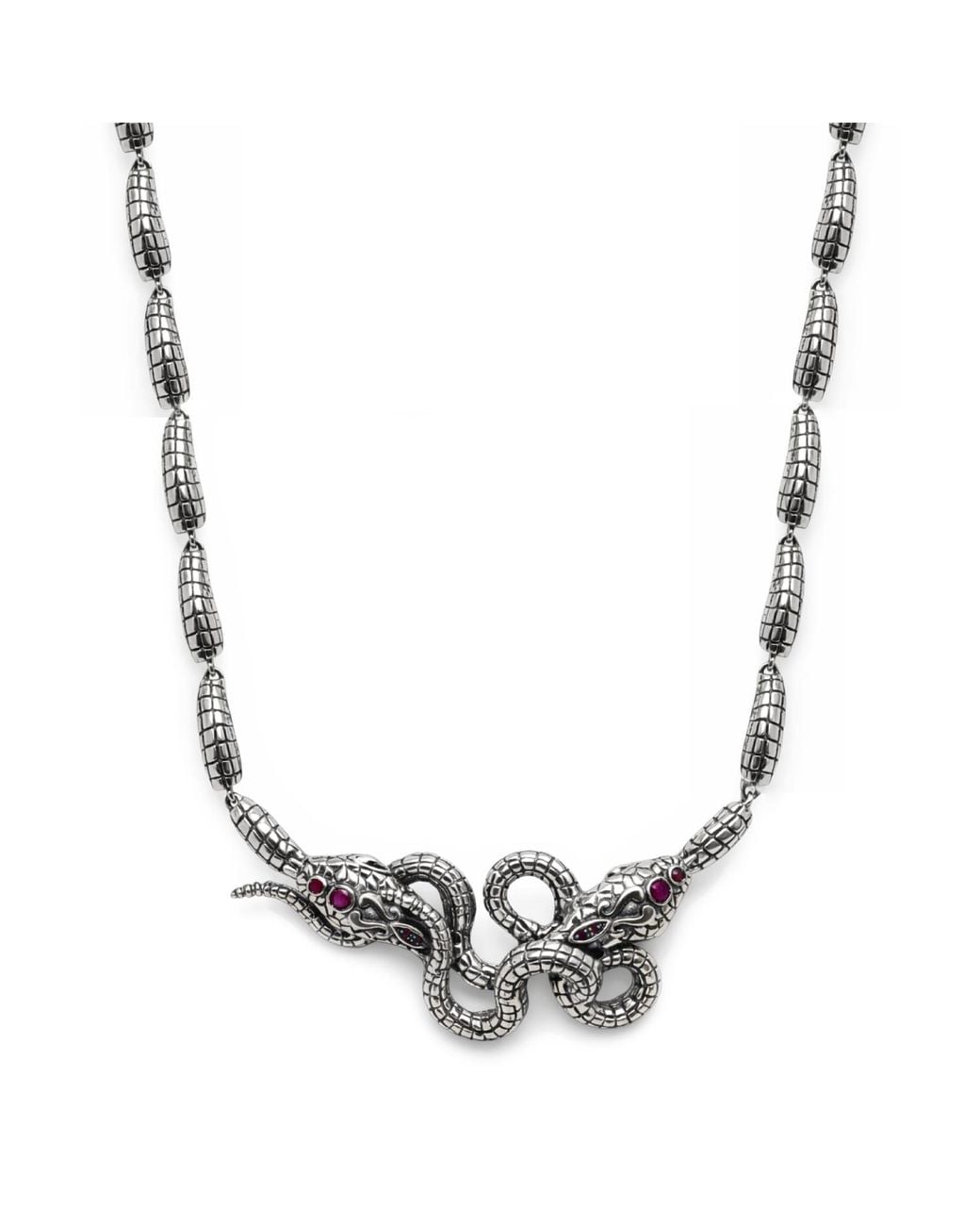 Unaloe Metallic Sterling Double Snake Necklace With Natural Rubies – Italian Artisan Jewelry For