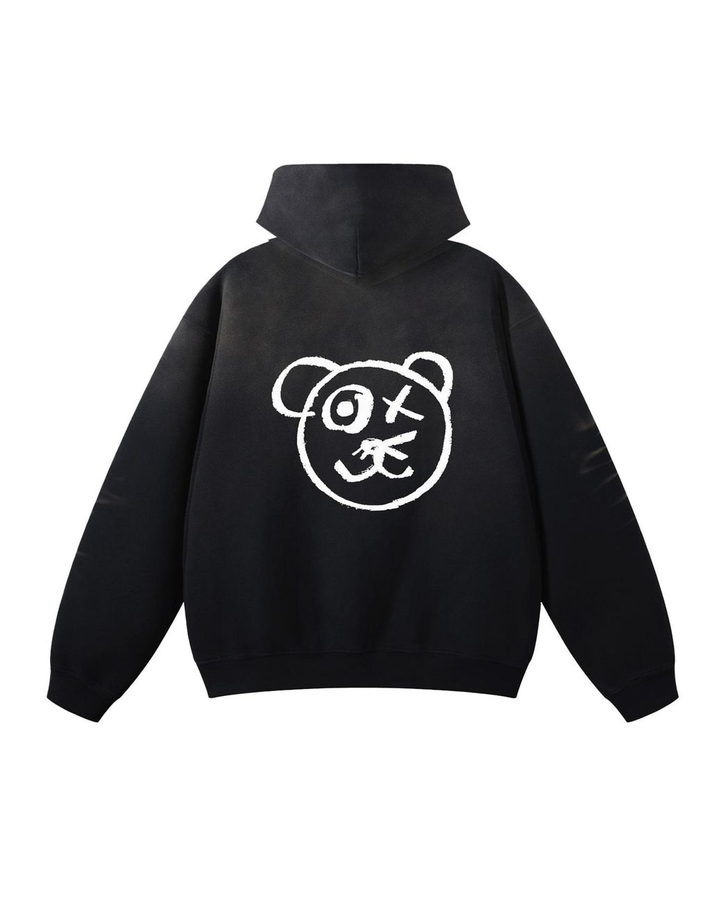 X Ilona Blue Blue Universal Fit Graffiti Teddy Bear Cotton Espresso Vintage Wash Hoodie for men