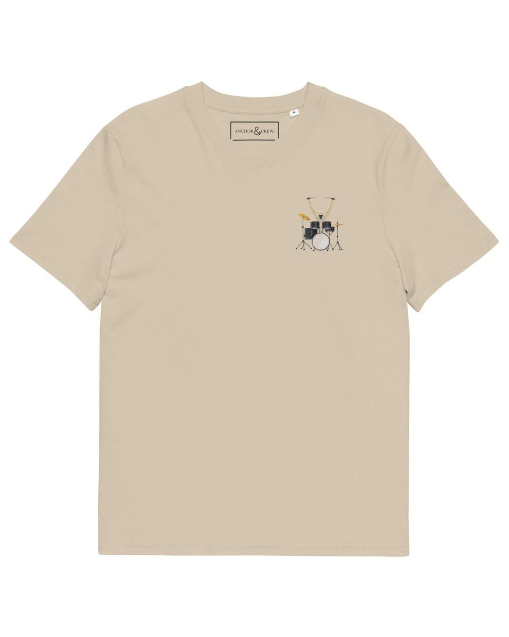 Anchor and Crew Natural Neutrals Desert Dust Drummer Monkey Organic Cotton Embroidered T-Shirt