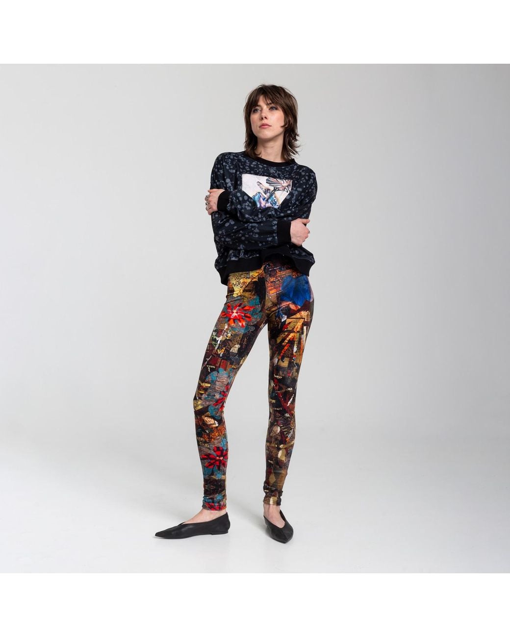 ARTISTA Black Bloom Printed Velvet Leggings