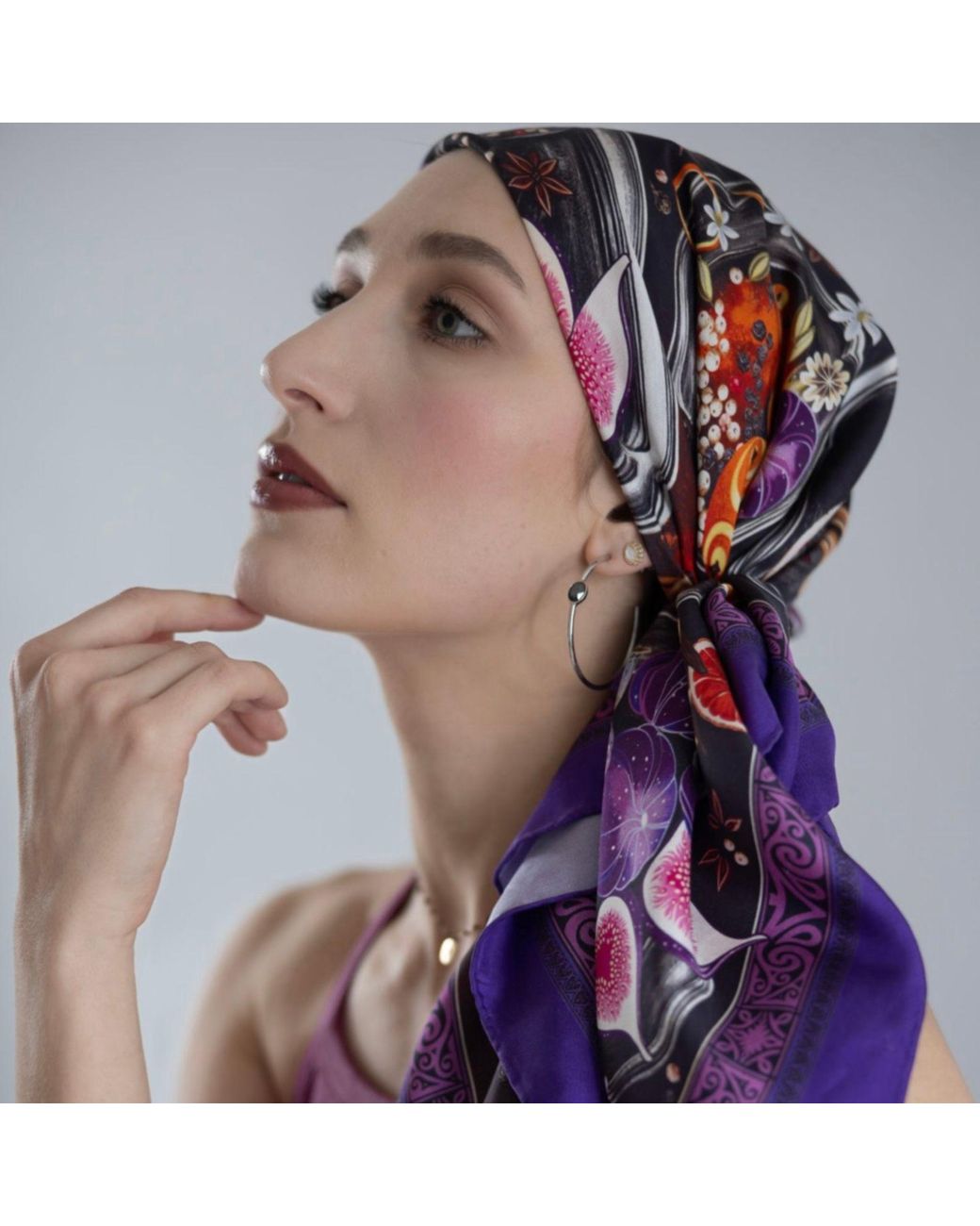 Silk&Soul Purple Square Silk Scarf Spices