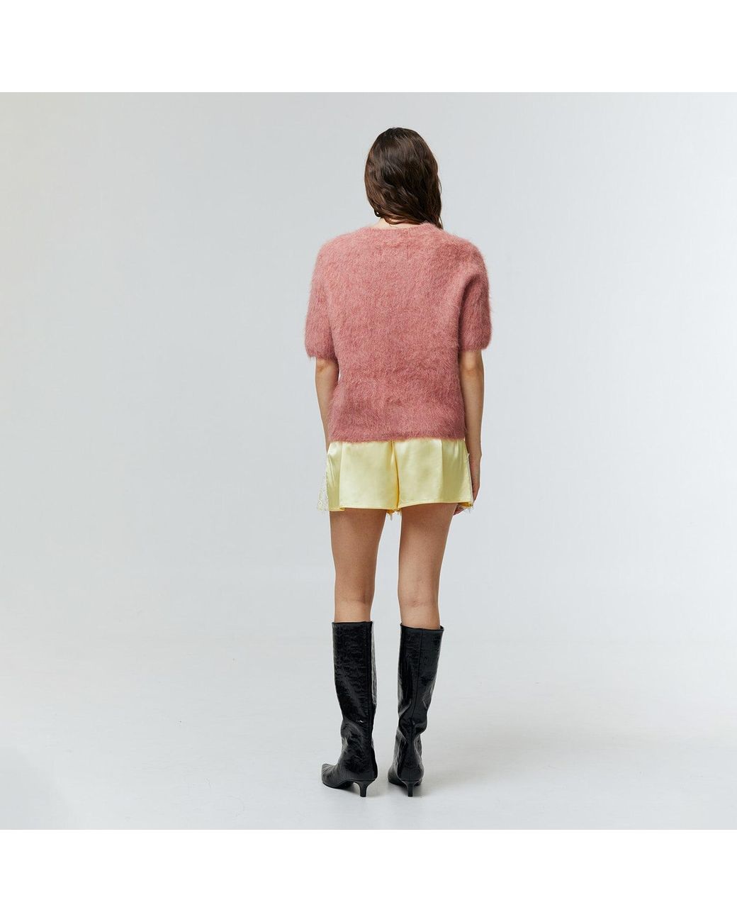 Ats the Label Yellow Rosalie Lace Satin Shorts