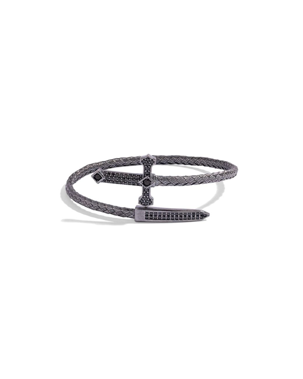Ebru Jewelry Blue Gothic Cross & Dagger Oxidized Sterling Wrap Bracelet for men