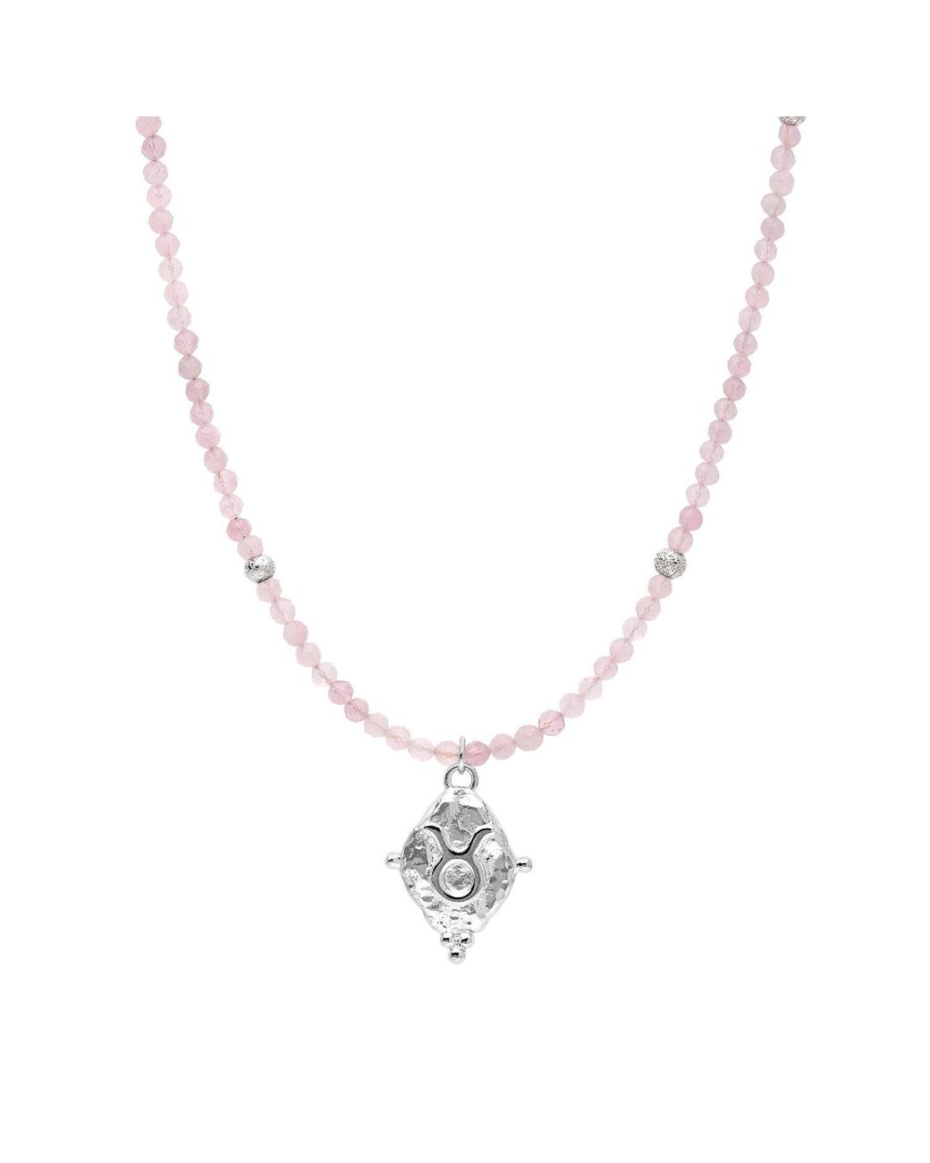 Seven Saints Metallic Taurus Gemstone Choker Necklace, Rose Quartz, Rhodium Plated