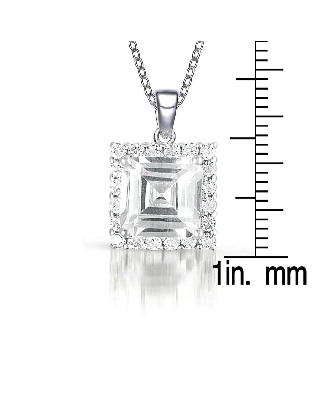 Genevive Jewelry White Sterling Clear Cubic Zirconia Square Shape Necklace
