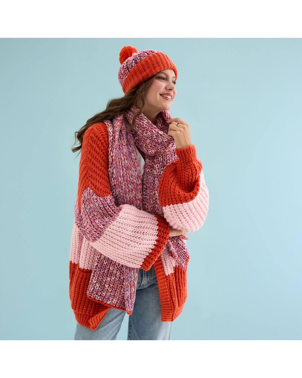 Cara & The Sky Red Florence Twist Oversized Knitted Scarf