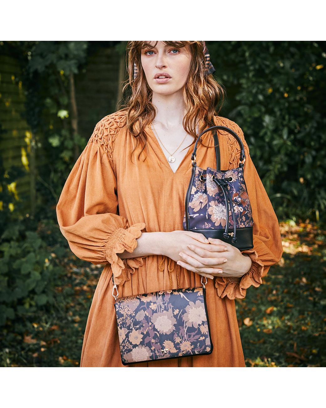 Fable England Brown Deco Blooms Crossbody Handbag