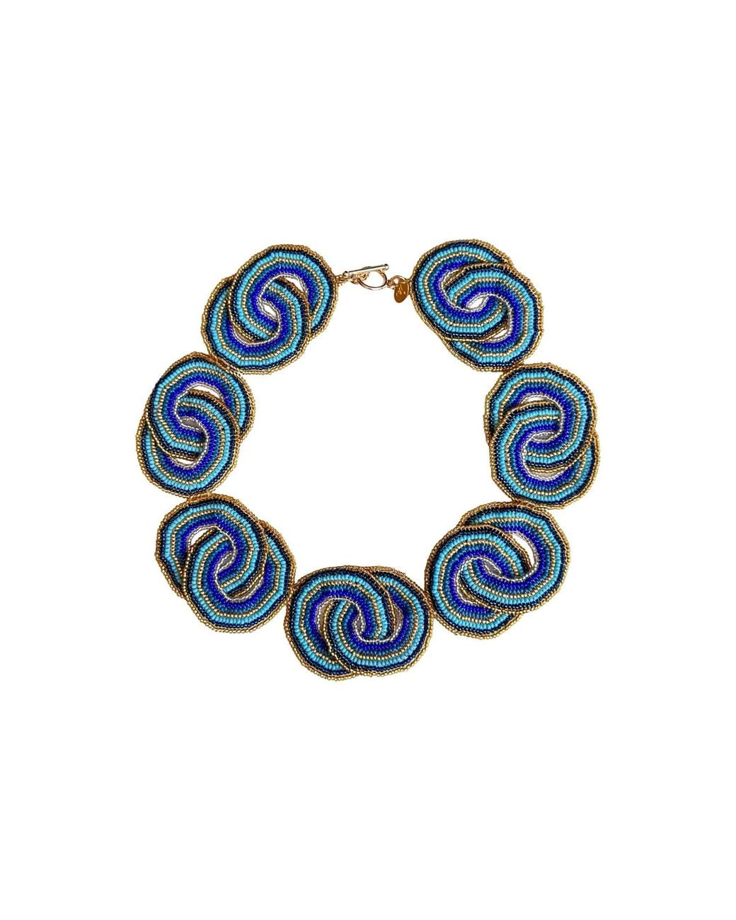 Iliana Arrazola Blue Crisscrossed Circle Necklace, Glass Beads, Beaded Jewelry