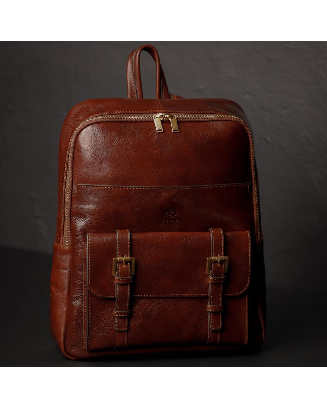Time Resistance Brown Leather Backpack Travel Bag