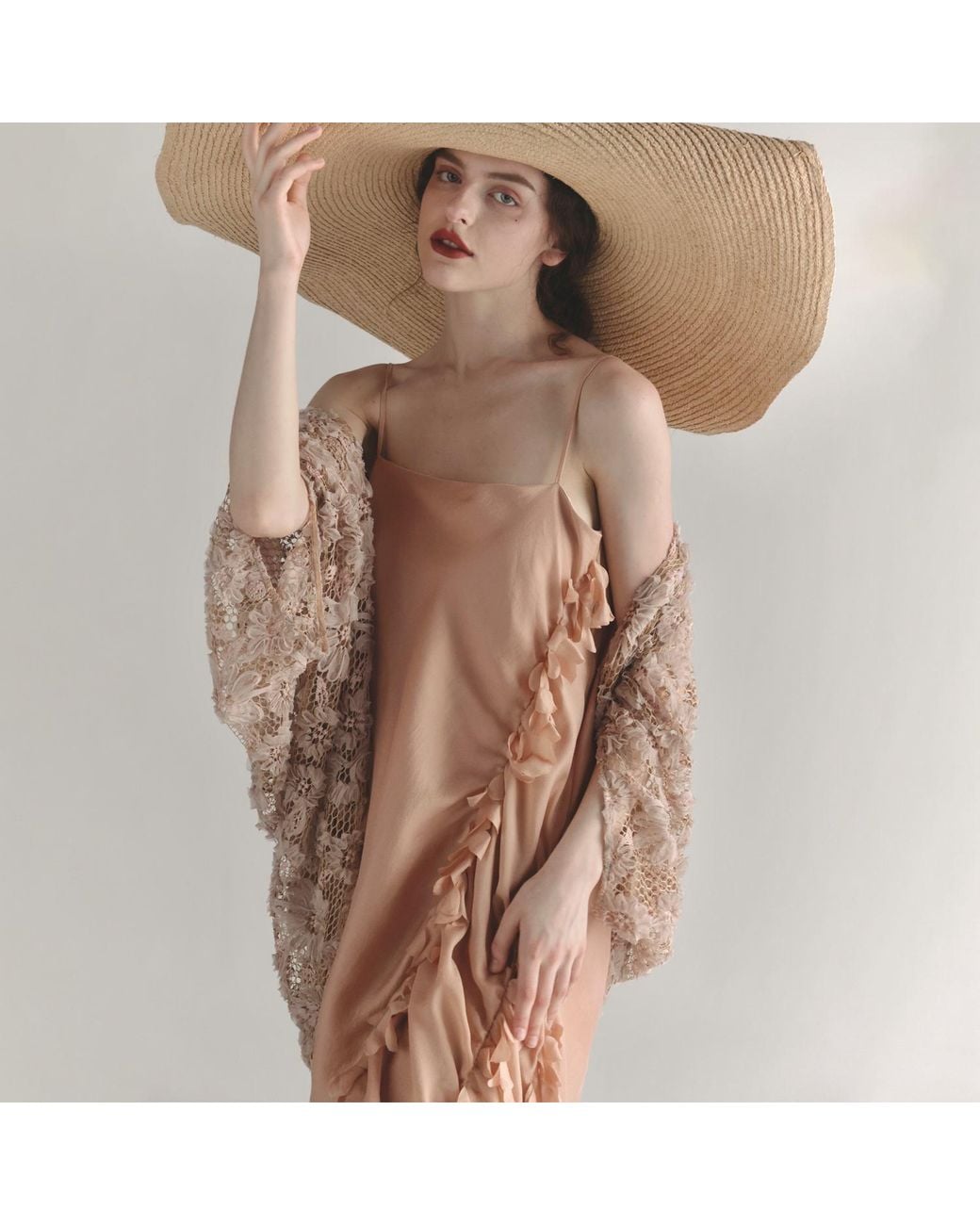 Belsize25 Natural Neutrals Rose Blush Textured Floral Lace Open-Front Kimono Cardigan