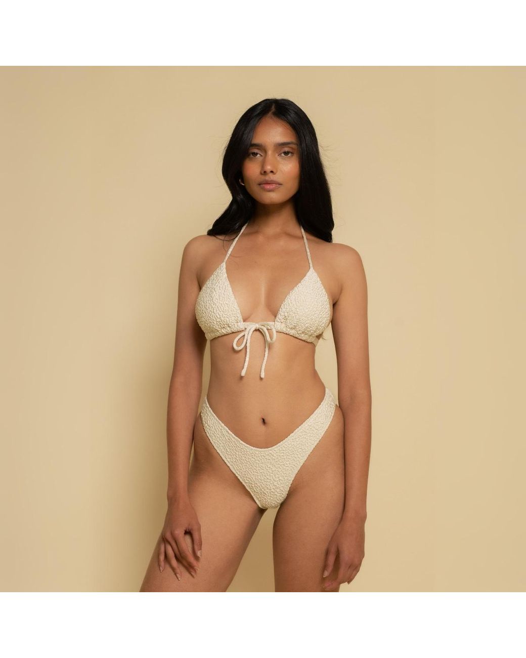 Montce Natural Neutrals Oat Texture Lulu Zig-Zag Stitch Bikini Bottom