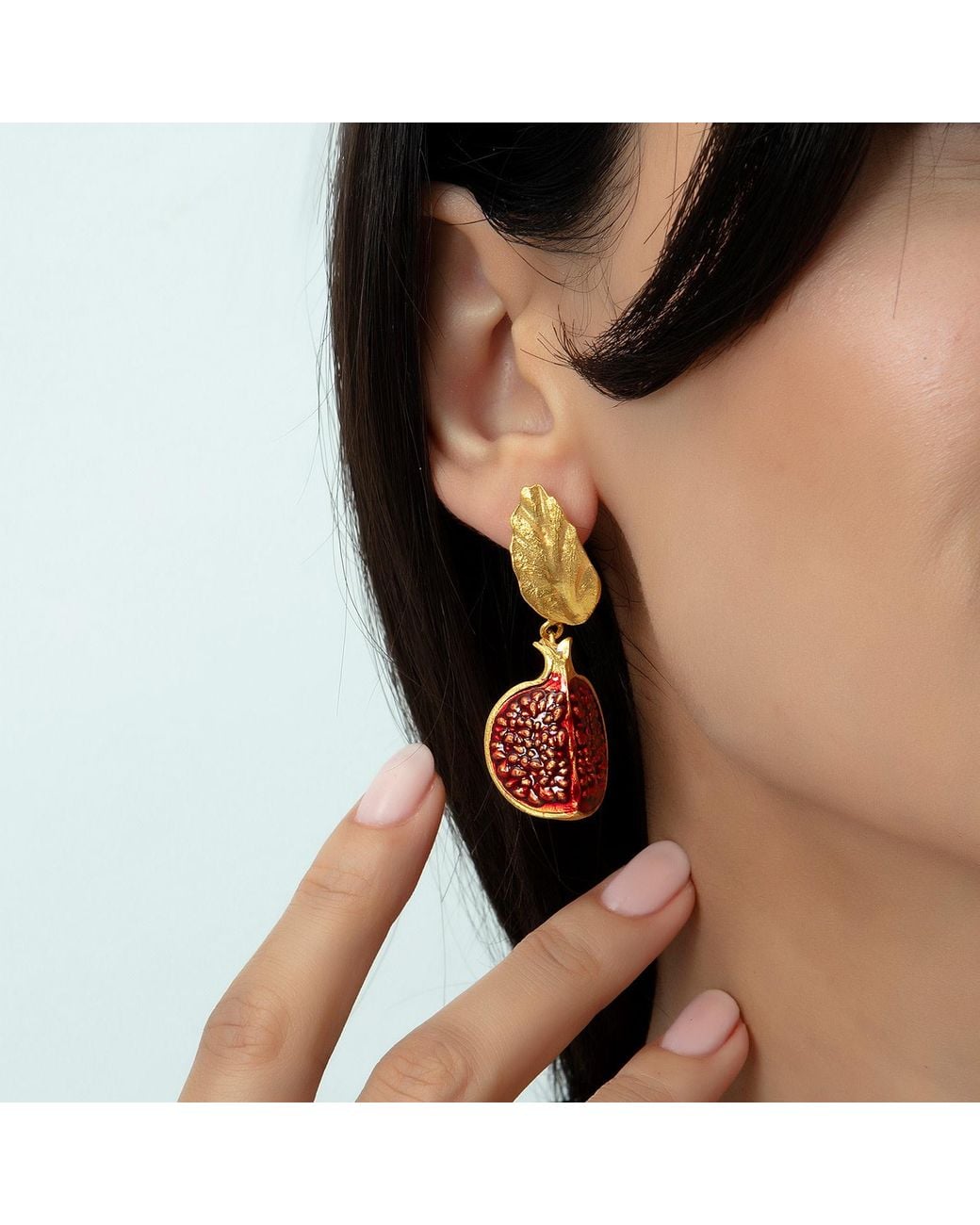 Milou Jewelry Metallic Pomegranate Slice Drop Leaf Earrings