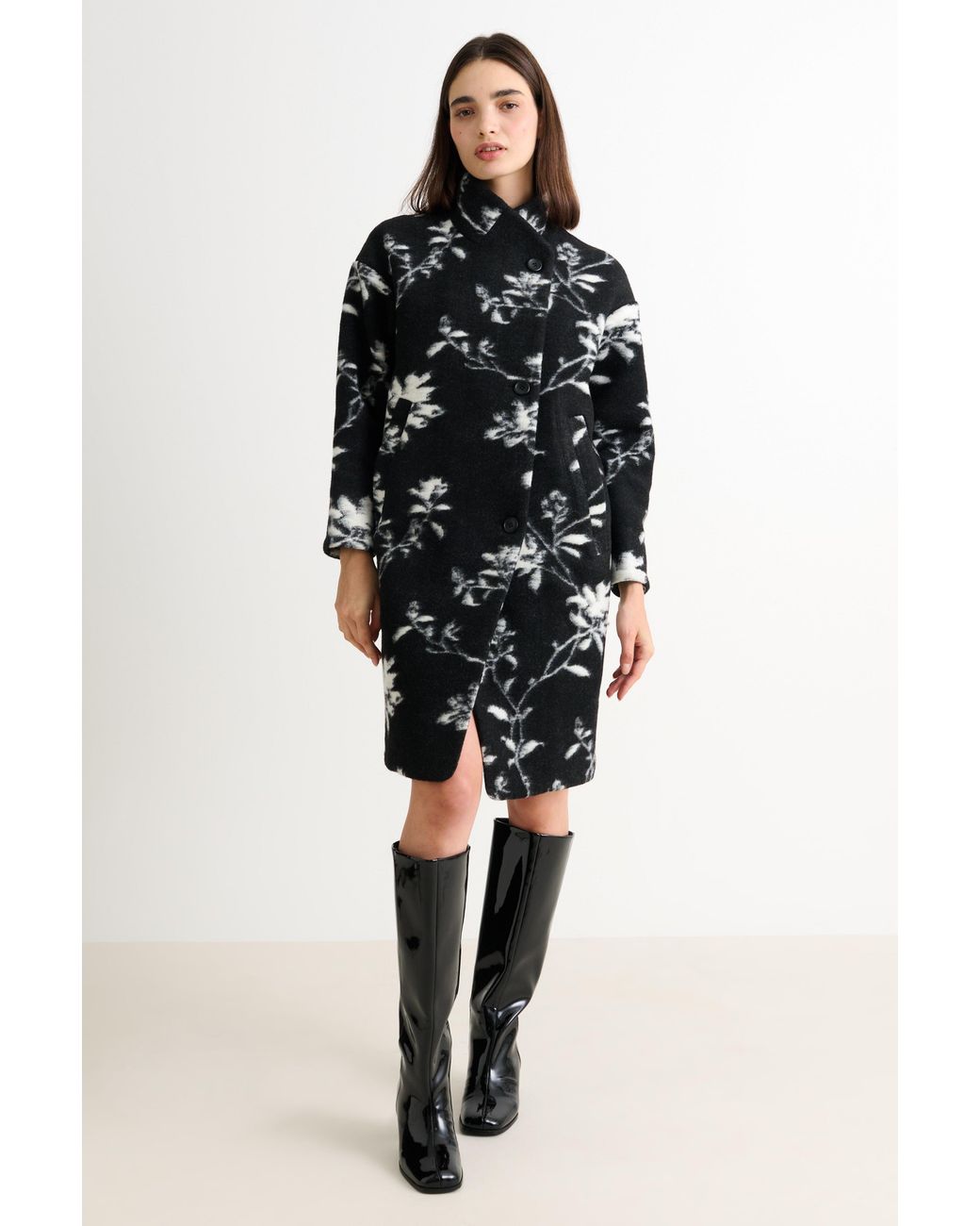 Louche Black Donalda Power Bloom Funnel Neck Coat