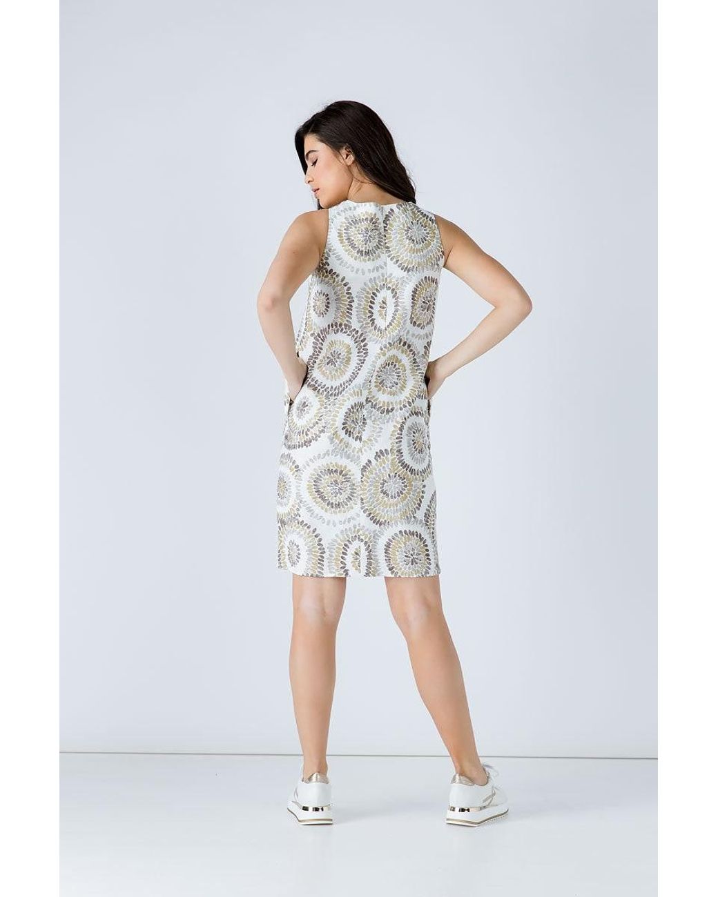 Conquista Natural Neutrals Print Sleeveless Sack Dress
