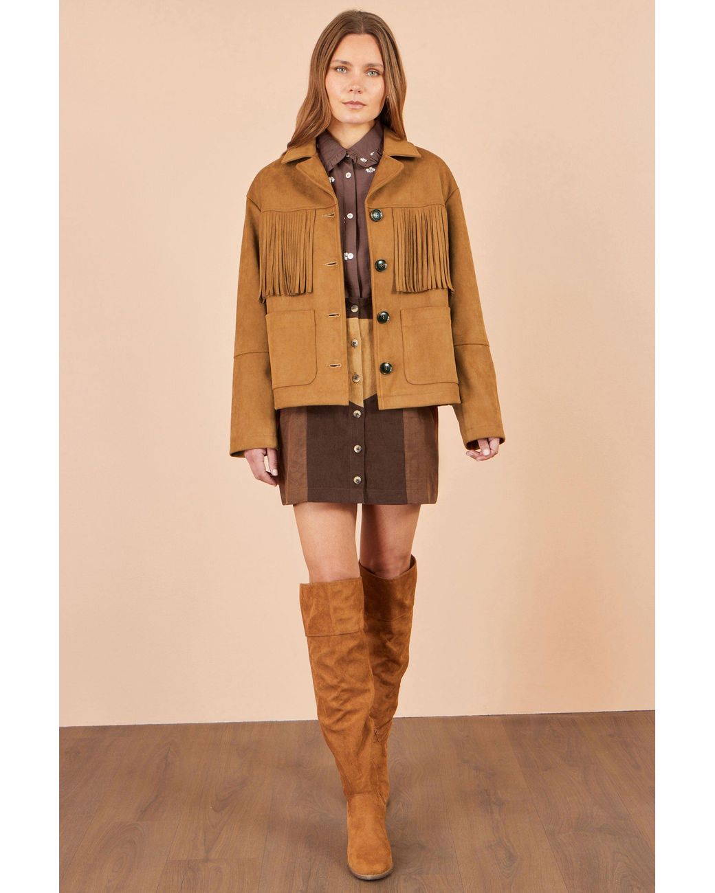 Yumi' Brown Faux Suede Tassel Jacket