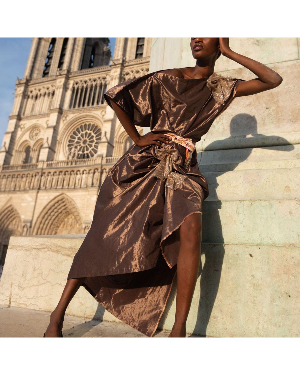 Miro Misljen Brown Aurelia Bronze Draped Dress