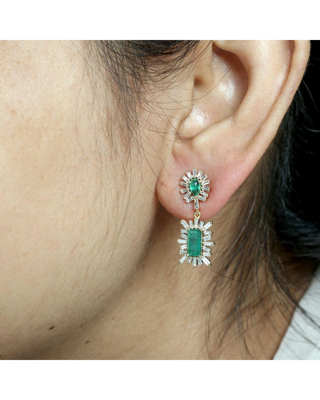 Artisan Green 18K Emerald & Diamond Double Drop Statement Earrings