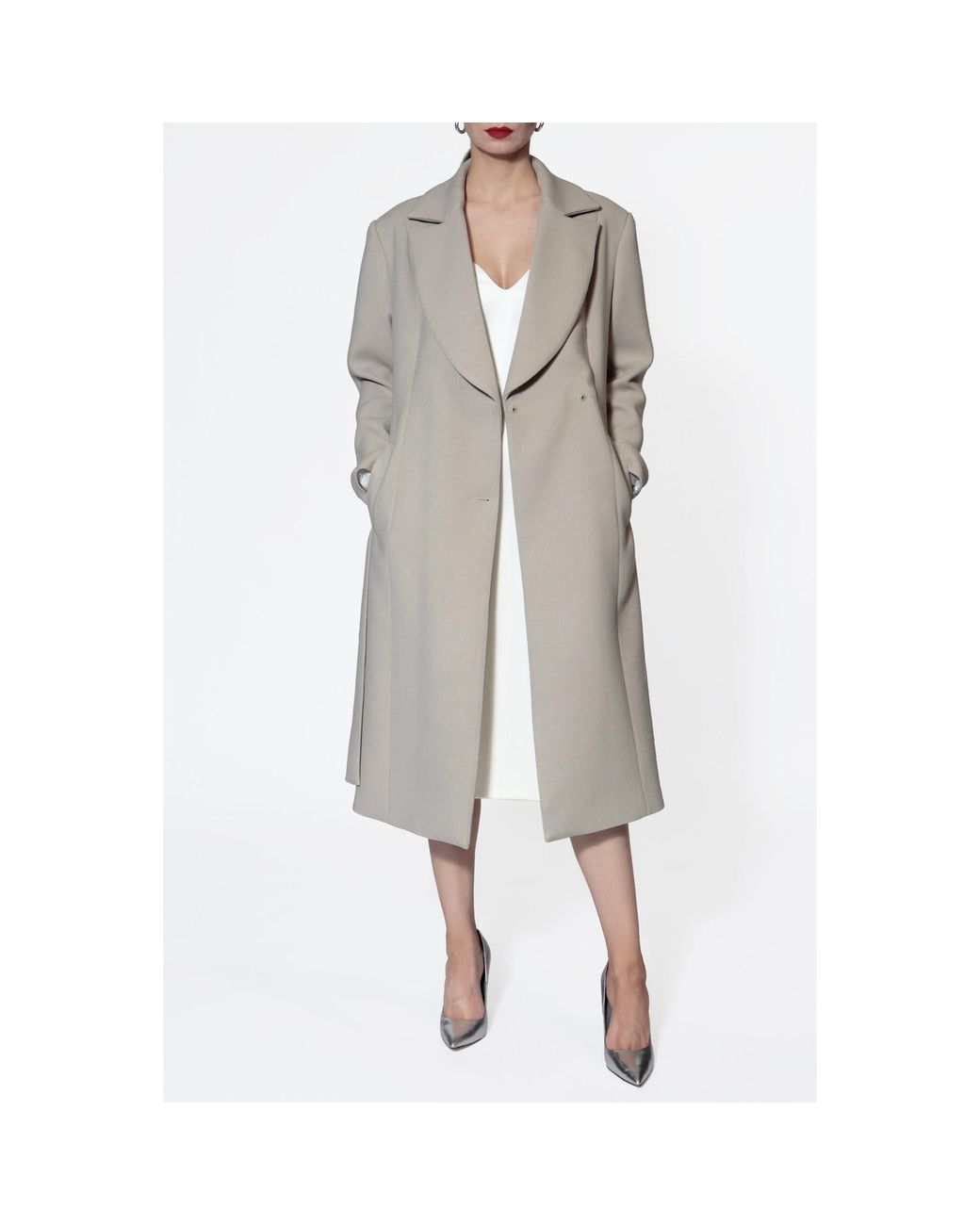 AGGI by HALEWSKI White Neutrals Michelle Cold Ivory Midi Coat