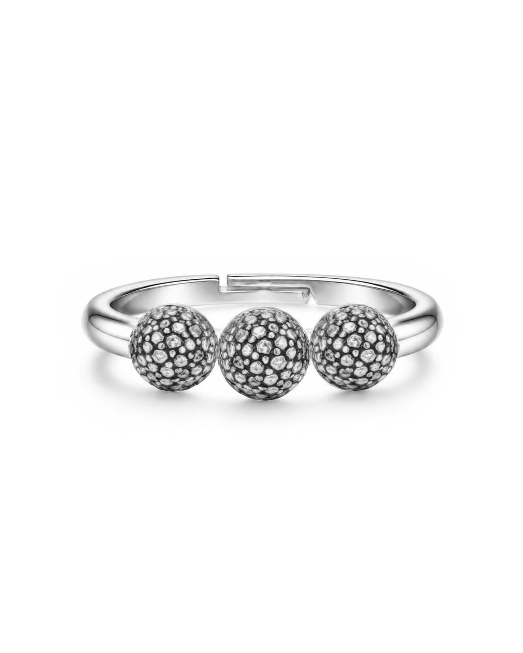 Unaloe White Sterling Three Sphere Ring – Textured Bead Ring For