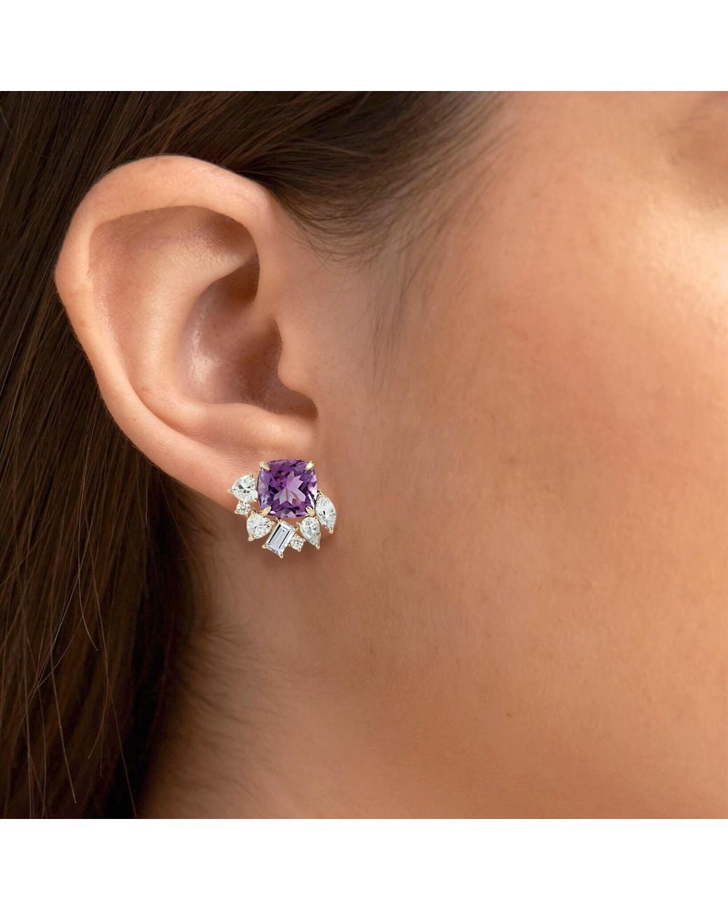 Artisan Purple 18K Amethyst, Sapphire & Diamond Cluster Stud Earrings
