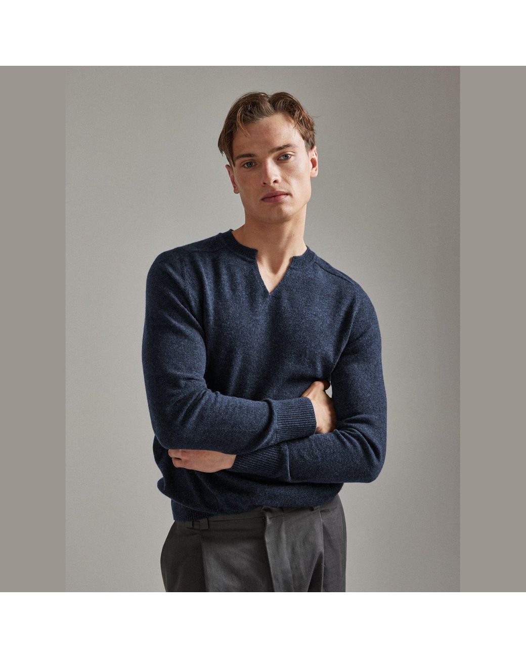 Salts Cashmere Blue Split Crew Neck Sweater