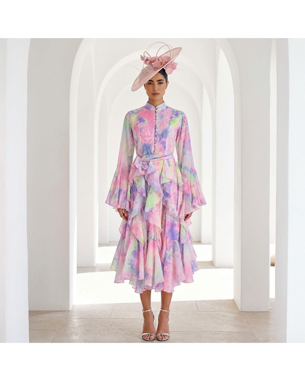 Freak Vault Purple Aurora Ruffle Midi Dress
