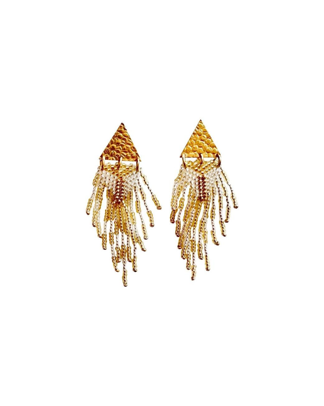 Iliana Arrazola Metallic Triangle Fringe, Dangle Earrings, Glass Beads, Beaded Jewelry