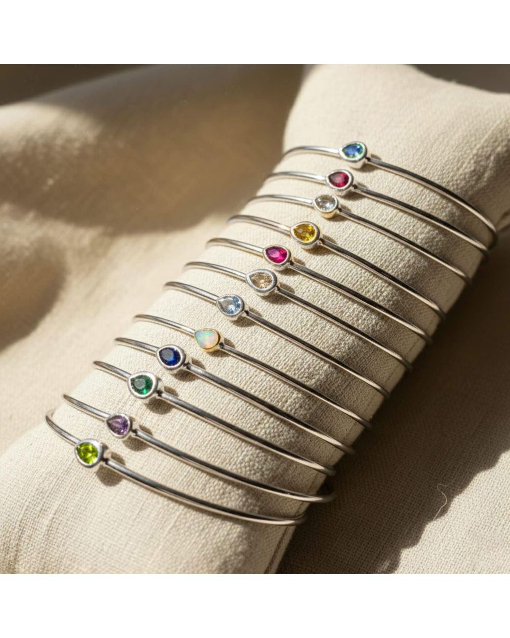 Sophelia Metallic Minimalist Sterling Ruby July Birthstone Bangle Bracelet