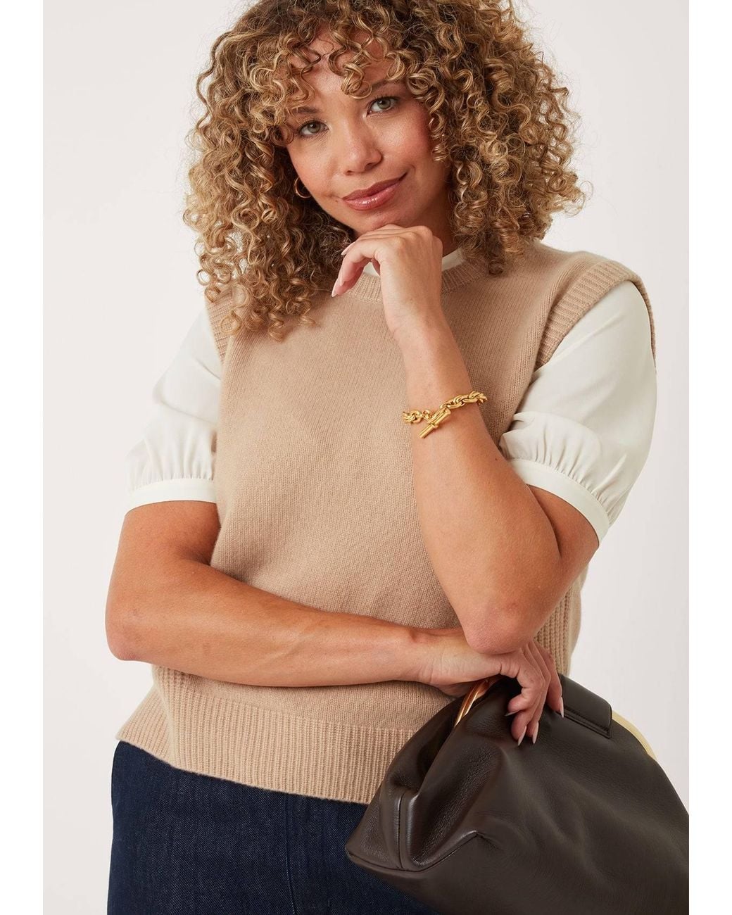 Loop Cashmere Natural Neutrals Ribbed Detail Tank Sweater