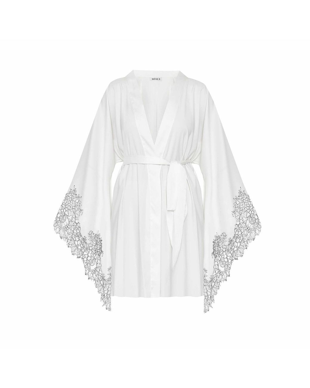 Avenue 8 White Lace Mini Silk Robe