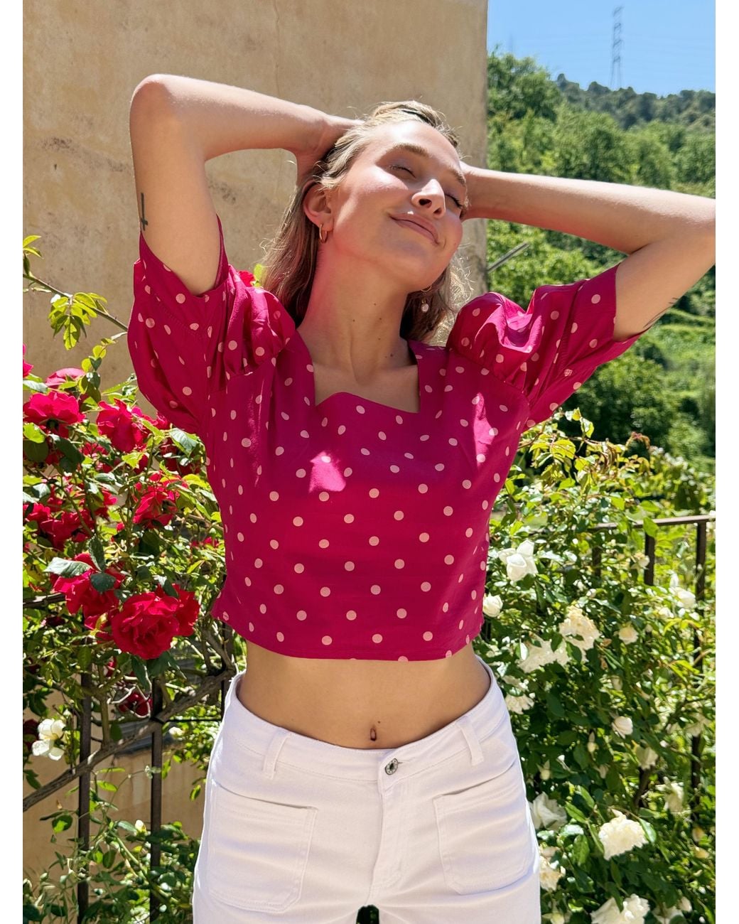 Mind Traveler Pink Carmi Burgundy Polka Dot Blouse