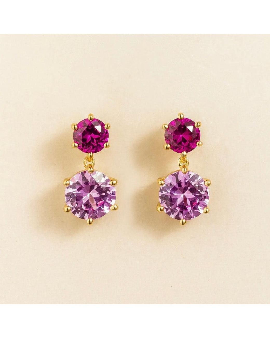 Juvetti Purple Aeter Round Sapphire Drop Earrings